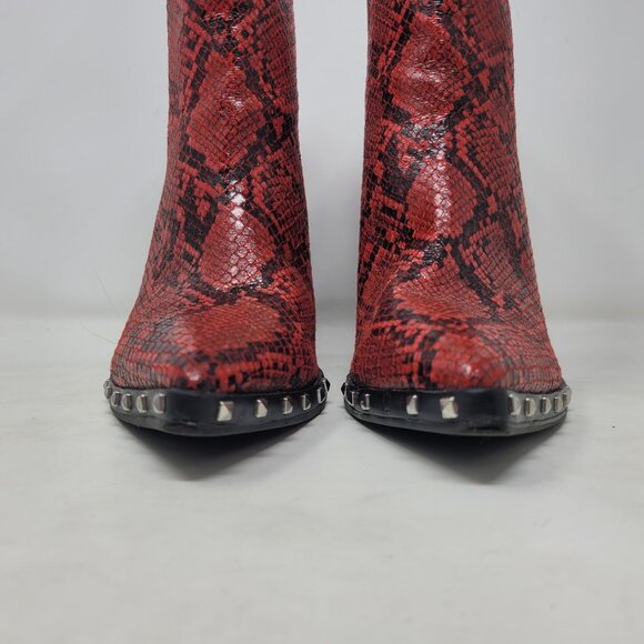 Charles By Charles David Size 7.5 Dogger Boots Studs Heels 3.5” Red Snake Print - Picture 4 of 11